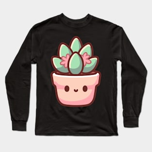 Cute Succulent Tiny Kawaii Cactus House Plant | Kawaii Plant Illustration | Kawaii Style Long Sleeve T-Shirt